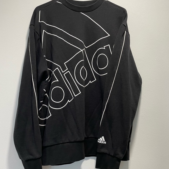 Adidas Crew Neck Pullover Logo Sweater Men’s Size Medium Black & White - Picture 3 of 7